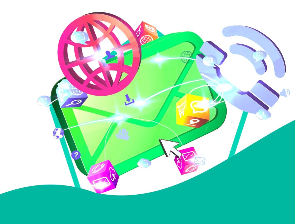 Graphic of communication channels email phone chat