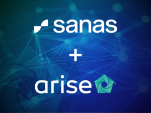 High tech background with the logo from the company Sanas and arise